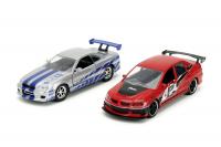 Rychle a zběsile Twin Pack 2006 Mitsubishi Lancer Evo IX + Brianův 2002 Nissan Skyline GTR R34, 1:32 Wave 4/2